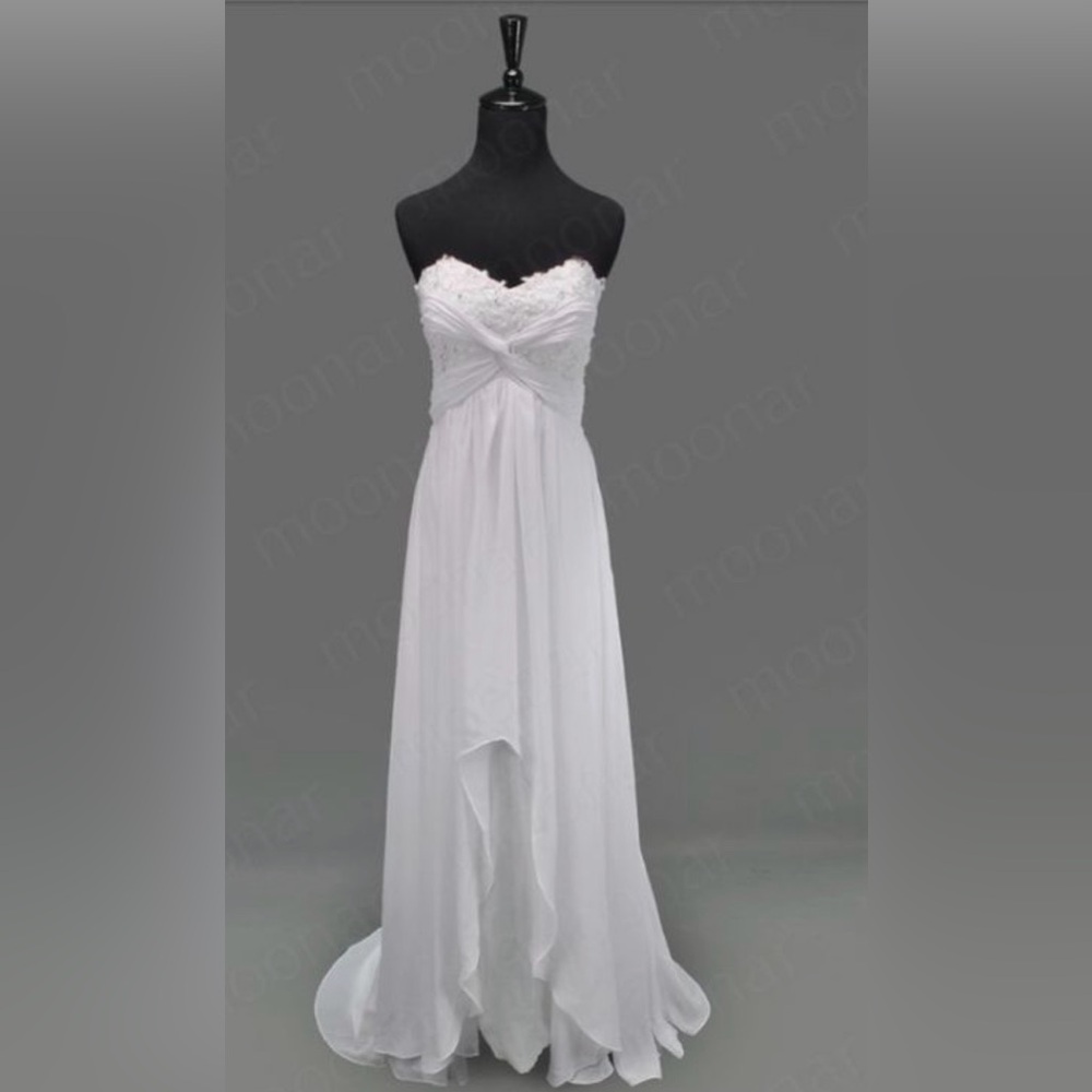 Strapless A-Line Chiffon Beaded Lace Up
Wedding Dress